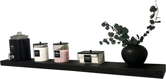 joelsantiques 72 Inch Wooden Floating Shelves for Wall - 72x8x2 in - Made of Natural Wood - Long Wall Shelves for Bedroom - Perfect for Living Room, Kitchen - Black
