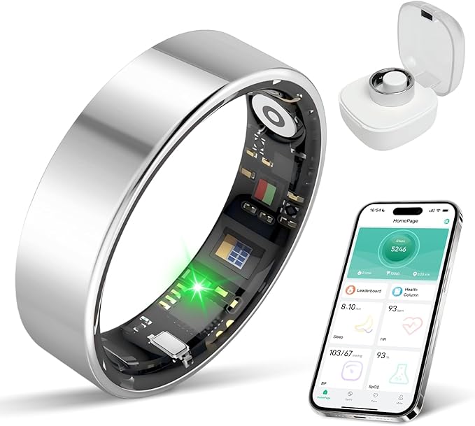 Smart Ring IP68 Waterproofï¼5-Day Long Battery Life, No Subscription Feeï¼Fitness Health Tracker for Men Women, Heart Rate & Sleep Monitoring Daily Useï¼iOS&Android Compatible (Silver, 12)