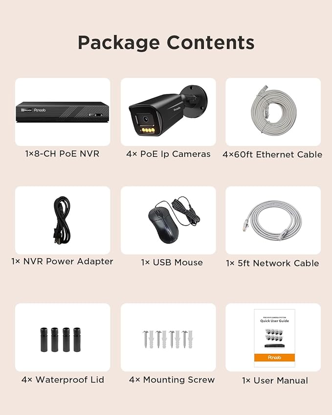 4K PoE Security Camera System 8 Channel, 4X 8MP Wired Security IP Bullet Camera, AI Human Vehicle Detection, 2-Way Audio, Smart Dual Light Color Night Vision, 4K 8CH NVR 2TB HDD, PB65B0408-8MD