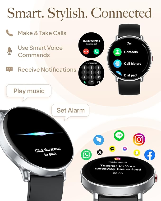 Smart Watch for Women Men, for Android iOS with Sleep & Calorie Monitor, Pedometer Fitness Tracker, Bluetooth Call, IP68 Waterproof, 112+ Sport Modes Round Face Smartwatch (Modern,Lacquer Black,1.39)