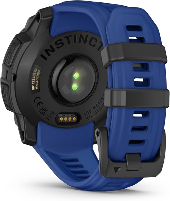 Garmin Instinct® 3 – 45 mm, AMOLED Display, Rugged Outdoor GPS Smartwatch, Built-in Flashlight, Supernova Collection Limited Edition Color, Black with Bolt Blue/Black Silicone Band