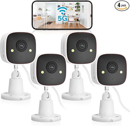 Jennov 2K Security Cameras, WiFi Indoor Cameras for Home Security, Plug in Powered Pet Cams, Dual-Band (5GHz/2.4GHz), Color Night Vision, 2-Way Audio, Human Motion Detection, IP66 Waterproof Outdoor