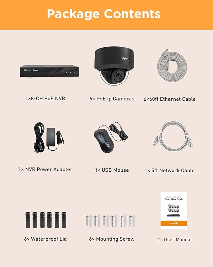 PoE Security Camera System, 6PCS Wired 5MP IK10 Vandal-Proof IP PoE Dome Cameras Outdoor with Person Detection, IP66 100ft IR Night Vision, 4K 8 Channel NVR with 2TB HDD, PD54B0608-5M