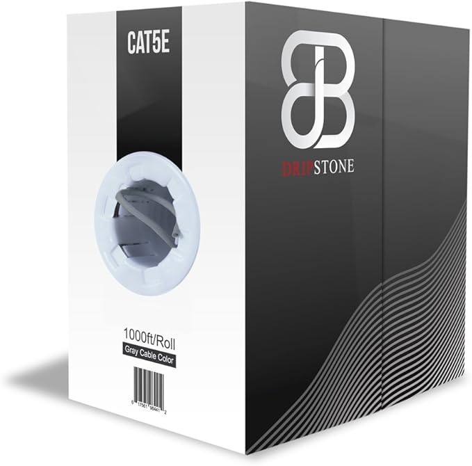 Dripstone-600002 1000ft CAT5e 4/UTP Ethernet LAN Cable 24AWG Network Wire (Gray)