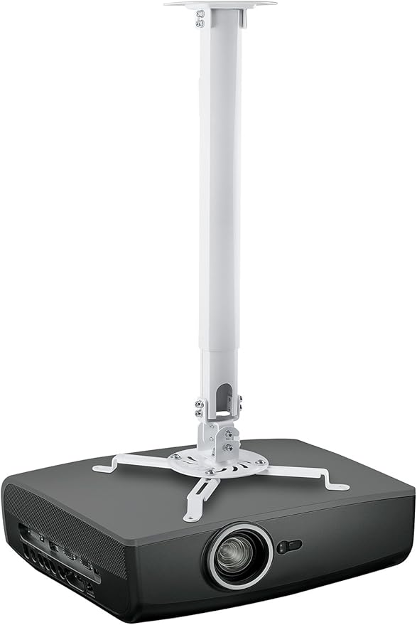 Mount-IT! Projector Ceiling Mount [30 lbs Capacity] Universal Bracket | 360 Full Motion with Tilt and Swivel Rotate | Adjustable Pole Height from 21-34.5 Inches, Extendable Arms (White | Long)