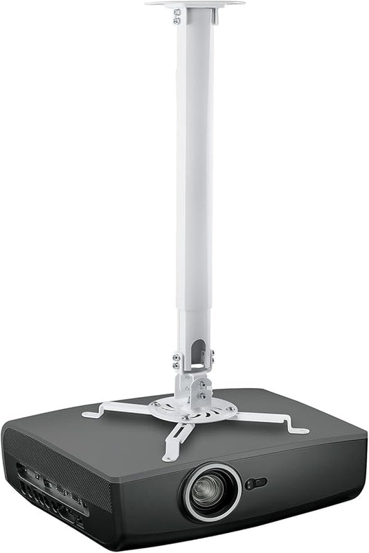 Mount-IT! Projector Ceiling Mount [30 lbs Capacity] Universal Bracket | 360 Full Motion with Tilt and Swivel Rotate | Adjustable Pole Height from 21-34.5 Inches, Extendable Arms (White | Long)