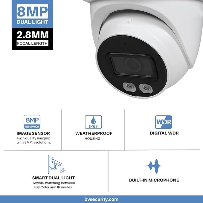 R-Tech 4K Smart Dual Illuminators Fixed-Focal Eyeball Camera, HDCVI 1801-IL Series, IP67, 3.6mm Lens, 40m IR & Warm Light, 120dB WDR, Smart Dual Light Technology