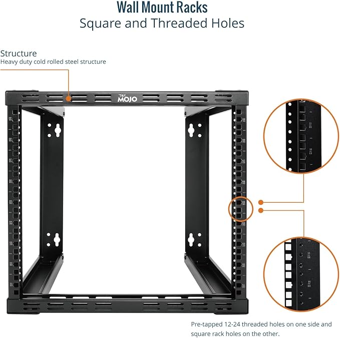 Tecmojo 9U Fixed Wall Mount Network Rack 15.8inch Depth Open Frame for Server Data/AV/IT/Communication/Computer Equipment/Patch Panel Heavy Duty