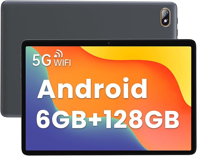 kinstone 10.1" Android Tablet, 6GB RAM 128GB ROM, Fast Octa-Core, Dual-Band 2.4G/5G Wi-Fi, Bluetooth 5.0, HD IPS Display, Ideal for Study, Office-Entertainment, Grey
