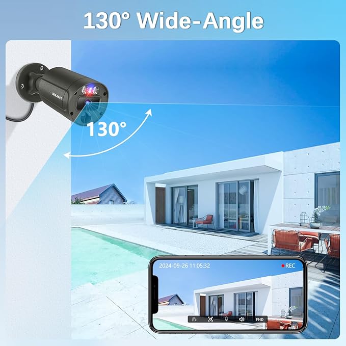 【2-Way Audio & 130° Wide Angle】 Outdoor Wired Security Camera System, Wired Cameras for Home Security, POE Video Surveillance Systems