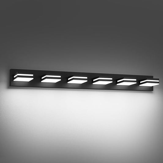 Modern LED Bathroom Lights Fixtures(6-Light),Metal Black Acrylic Wall Lighting,Vanity Lights for Bathroom Over Mirror(6000k 41in)