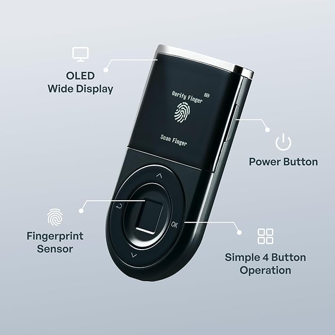 D'CENT Hardware Wallet – Biometric Cold Wallet for Crypto with Fingerprint Authentication | Secure Bluetooth Storage for Bitcoin, Ethereum, XRP, XDC, Solana, Stablecoins & More. (Double unit)