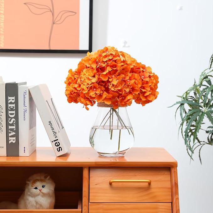 Tifuly Hydrangea Artificial Flowers -12 pcs Realistic Fake Hydrangea Silk Flowers with Stems Faux Hydrangea Flowers Heads for Office Home Party Wedding Centerpiece DIY Floral Decor (Orange)