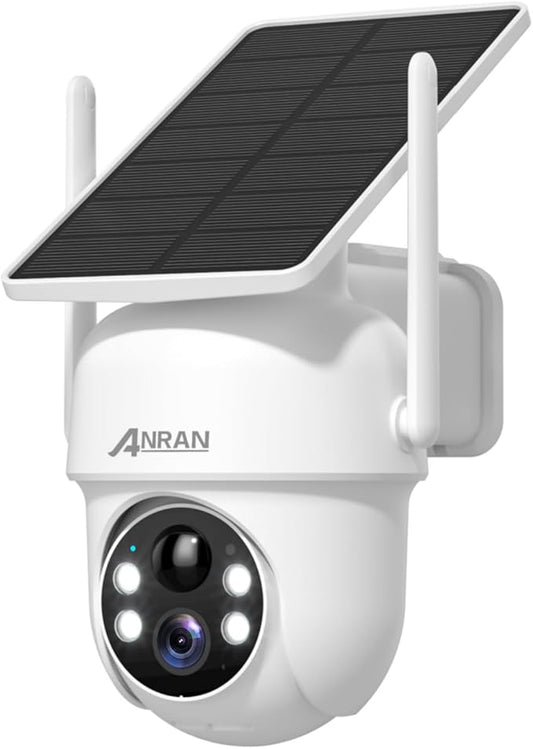 ANRAN Solar Security Cameras Wireless Outdoor,2K Cameras for Home Security with Fixed Solar Panel, 360° PTZ for Home Surveillance,2.4G WiFi, PIR Human Detection, 3MP Color Night Vision, 2-Way Talk