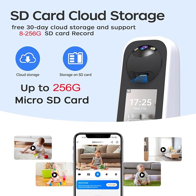 JOOAN 5G WiFi Security Camera Indoor with Screen 2K 360° PTZ Surveillance Camera Plug-in Home IP Cam for Baby Elderly SD Card Cloud Storage Motion Detection Auto Tracking 2 Way Video, Color Night