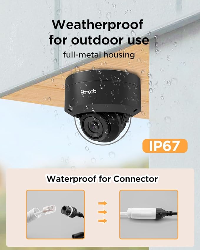 Security Camera System PoE, 8PCS 5MP Wired IP IK10 Vandal-Proof PoE Dome Camera, AI Human Detection, Remote Access, 100ft IR Night Vision Built-in Mic, 4K 8CH NVR 2TB HDD, PD54B0808-5M