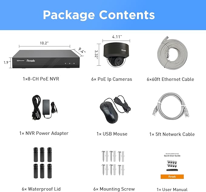 4K PoE Security Camera System, 6X 8MP IK10-Vandal Proof IP Surveillance Dome Cameras Outdoor with Person Vehicle Detection, IP66 100ft IR Night Vision, 4K 8CH PoE NVR 2TB HDD, PD54B0608-8M