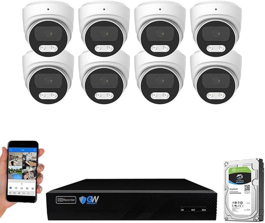 GW Security 8 Channel 12MP NVR 4K Security Camera System with 8 x 8MP PoE Spotlight Color Night Vision Outdoor/Indoor Microphone Dome Cameras, Smart AI Human/Vehicle Detection