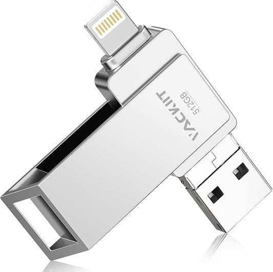 MFi Certified 512GB Flash Drives 3.0 High Speed 3ni1 USB Stick External Storage Compatible for iPhone/PC/iPad/Android/More Devices for Photos and Videos Transfer Storage Backup(512-Silver)