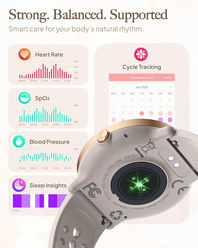 Smart Watch for Women Men, for Android iOS with Sleep Monitor, Pedometer Fitness Tracker, Bluetooth Call, IP68 Waterproof, 112+ Sport Modes Calorie Counter Round Smartwatch (Casual, Gold-Pink, 1.39)
