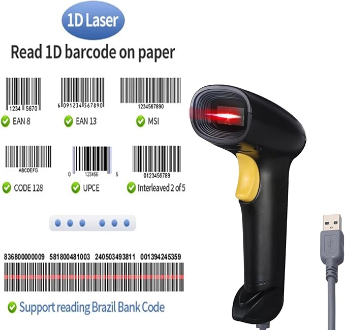Handheld USB Barcode Scanner Wired 1D Bar Code Reader for Supermarket, Convenience Store, Warehouse