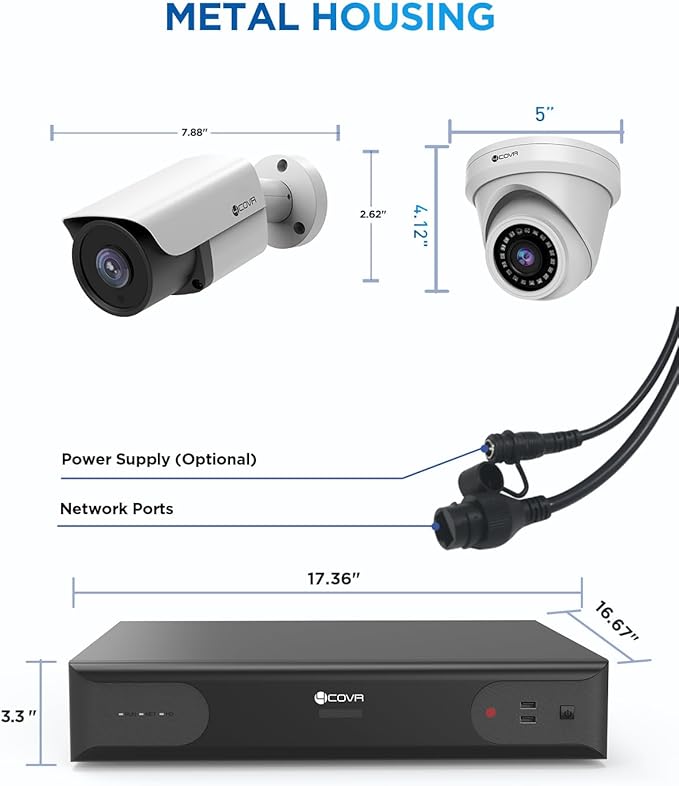 4COVR 4K 64 Channel Security Camera System PoE Human/Vehicle Detection, UtraHD 8MP NVR 16TB HDD, 24 Dome 24 Bullet 8MP Commercial IP Camera IP67 Night Vision, 24/7 Business Surveillance, LYH37E8M6448