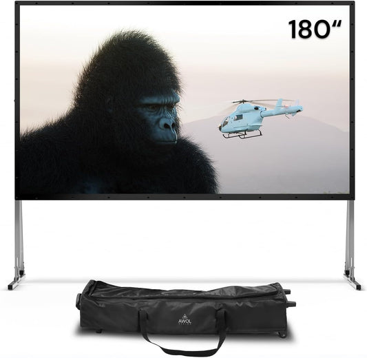 AWOL VISION Folding Outdoor Projector Screen with Stand (180 inches), Portable 16:9 4K HD Rear Front Movie Screen with Carry Bag for Theater Backyard Movie Night,Cinema School