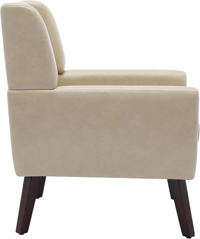 UIXE Faux Leather Accent Chairs Set of 4, Modern Arm Club Chair Upholstered Armchair for Living Room, Comfy Single Sofa Seats Button Tufted Reading Seating, Cream