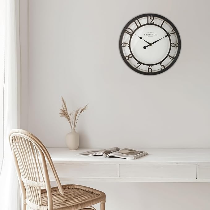 Presentime & Co 10" Farmhouse Series Wall Clock, Vintage Style, Retro Clock, Silent no Ticking, Oil Rubbed Bronze Finish