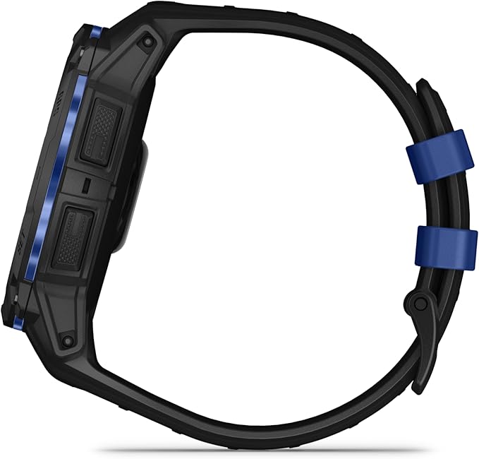 Garmin Instinct® 3 – 50 mm, AMOLED Display, Rugged Outdoor GPS Smartwatch, Built-in Flashlight, Supernova Collection Limited Edition Color, Black with Black/Bolt Blue Silicone Band