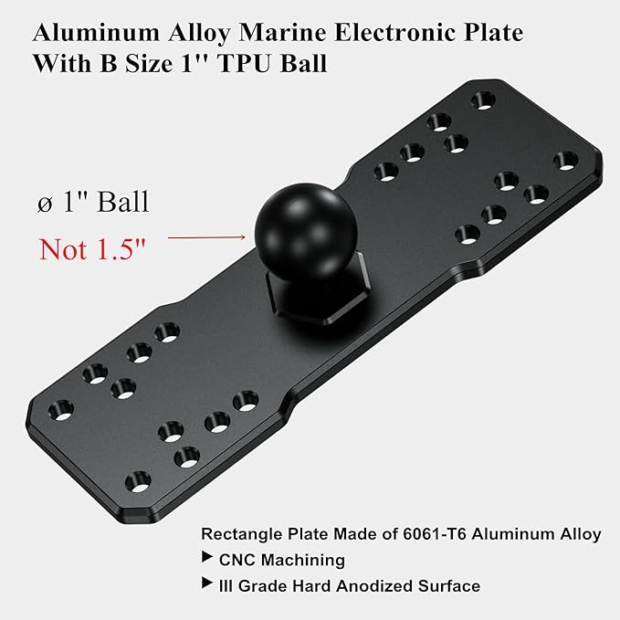 BRCOVAN 1'' Ball Fish Finder Mount, Aluminum Alloy Universal Marine Electronic Plate, Fit for RAM Mounts B Size 1 Inch Ball Double Socket Arm, Fit for Garmin, Lowrance, Humminbird, Raymarine and More