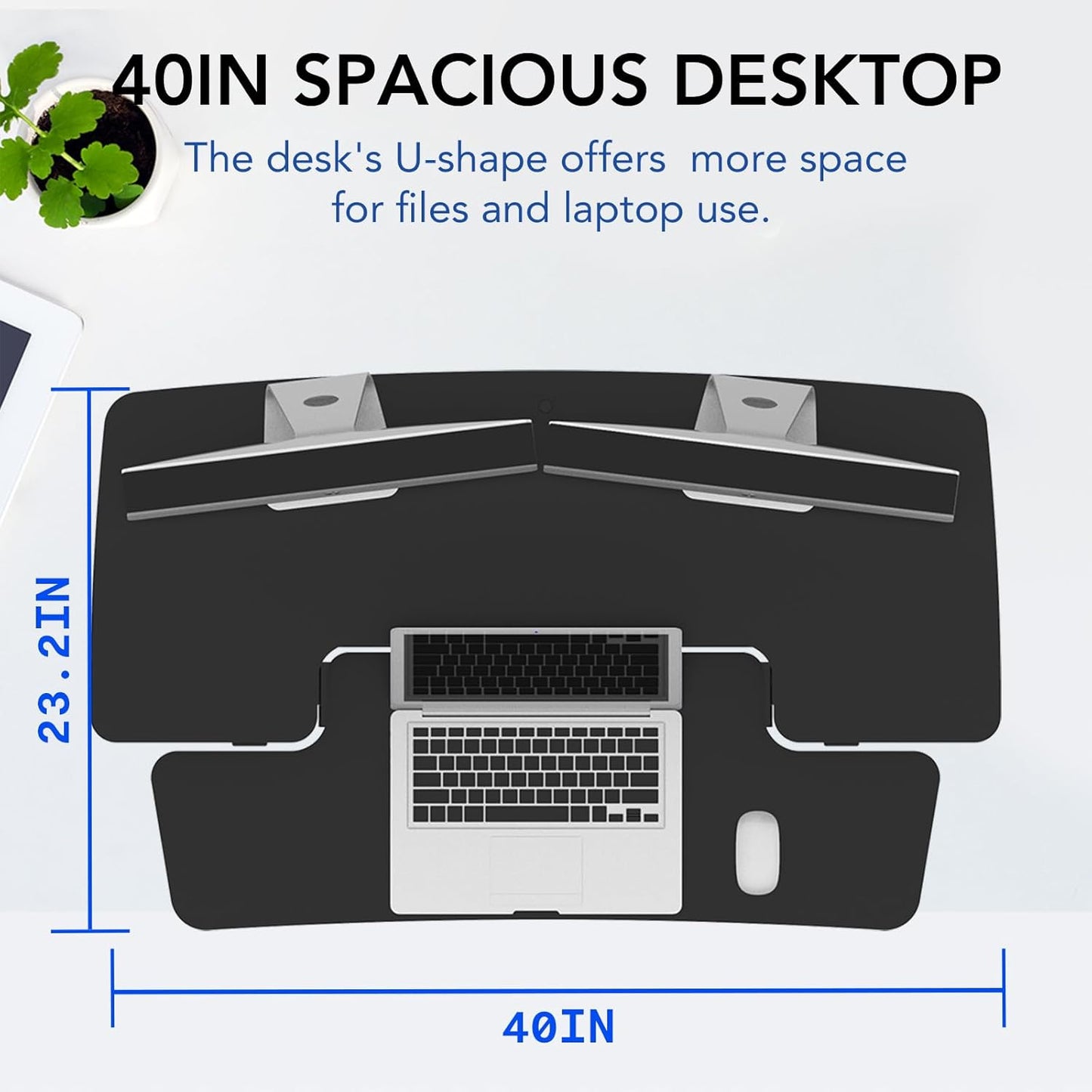 FLEXISPOT Standing Desk Converter 40in Sit to Stand up Desk Riser Height Adjustable Computer Workstation with Spacious 2-Tier Desktop Black