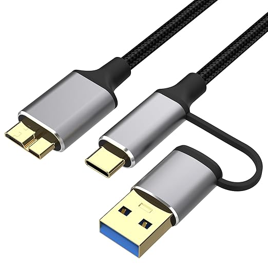 USB C External Hard Drive Cable, 5Gbps USB C/A to Micro B Cord Wire for Seagate Toshiba Canvio, WD My Passport LaCie PS5 Game Drive Camera Compatible with iPhone 15,16, MacBook Pro/Air Tablet