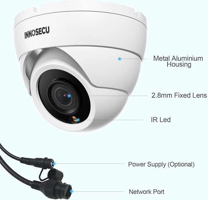 PoE Camera 4MP, Security IP Dome Camera for Outdoor Indoor Use, Buil-in Mic, 2.8mm Lens Wide Angle 110°, B/W Night Vision, Smart Motion Detection, Human&Vehicle Detection, IND4FR94C (White)
