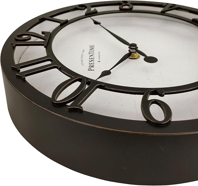 Presentime & Co 10" Farmhouse Series Wall Clock, Vintage Style, Retro Clock, Silent no Ticking, Oil Rubbed Bronze Finish