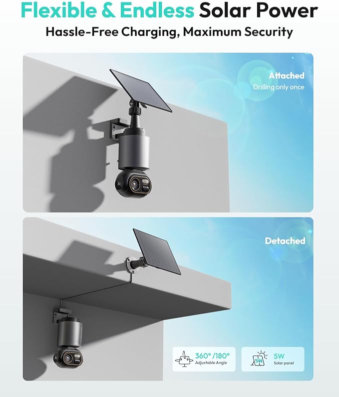 BOTSLAB Security Cameras Wireless Outdoor, 4 Cam-Kit, 4K Color Night Vision, Solar Security Camera System with 360° PT, No Monthly Fee,32GB Local Storage Base Station,AI Recognition,DIY Installation