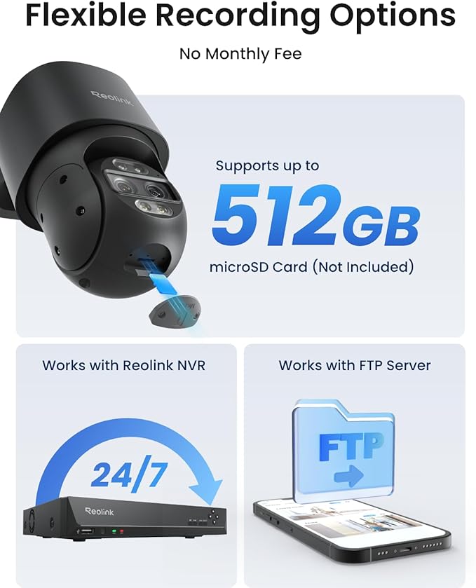 REOLINK PoE PTZ Security Camera System, 4K Camera with Dual-Lens, 6X Hybrid Zoom, 355 Pan & 90 Tilt, Auto Tracking, 24/7 Recording, AI Video Search, TrackMix PoE