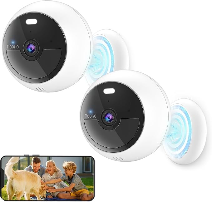 Noorio 2MP Security Cameras Wireless Outdoor Battery Powered Camera Surveillance Exterieur for Home, Color Night Vision, AI Motion Detection, 2.4G WiFi, IP66, 32GB Local Storage, 2-Way Audio (2 Pack)
