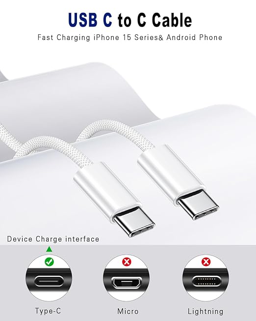 USB C to USB C Cable, 2Pack USBC to USBC Cable 6FT 60W Type C Charger C to C Cable Fast Charging Cord for iPhone 17/17 Pro Max/16 Pro Max/15 Plus/15 Pro Max/Samsung S23 Note 20 MacBook Air