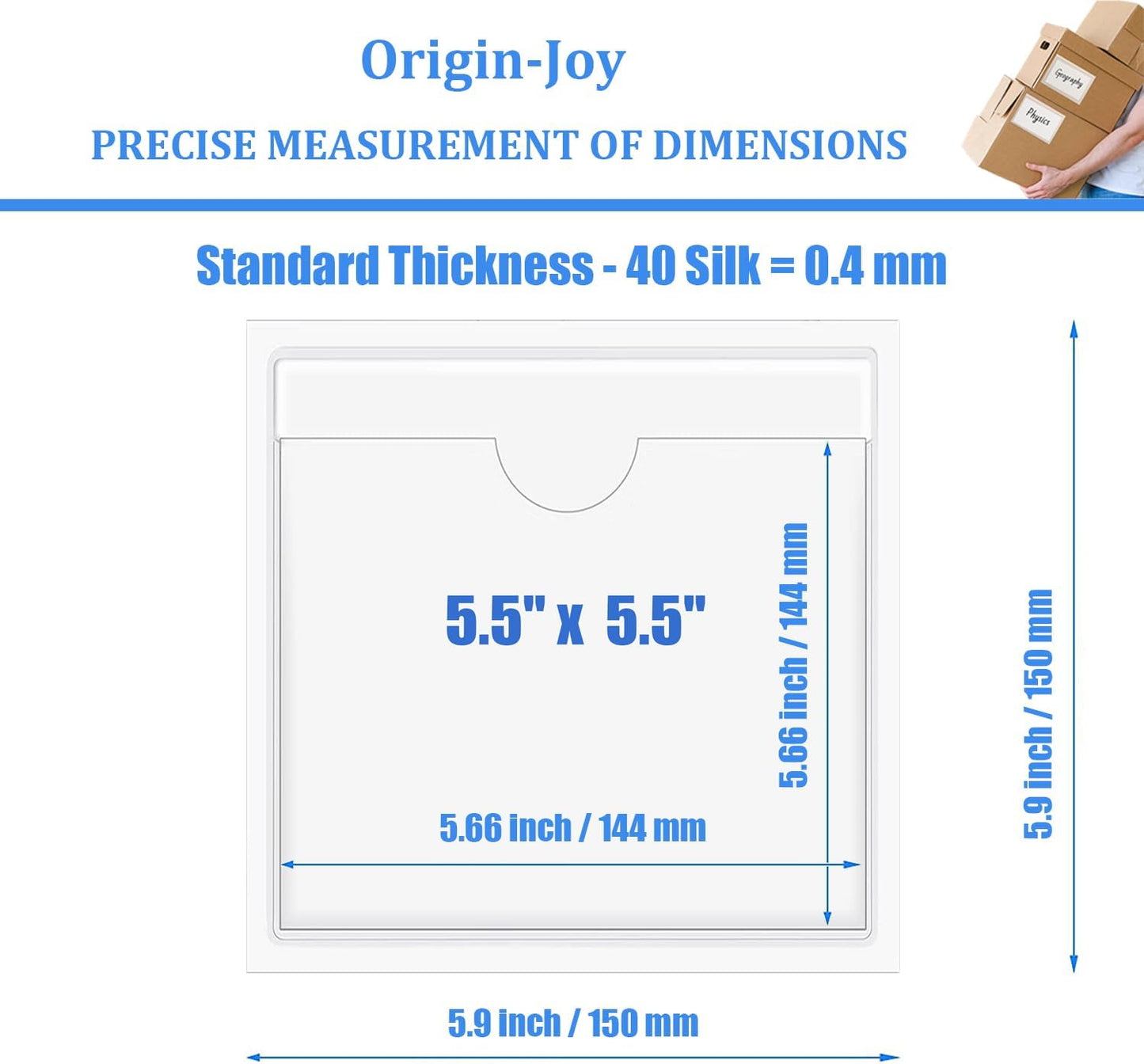 Origin-Joy 60 PCS Self Adhesive Index Card Pockets with Top Open, Clear Plastic Label Holder for Cards of Note, Library and Business, Adhesive Label Pockets & Card Holder (5.5 x 5.5 inch)