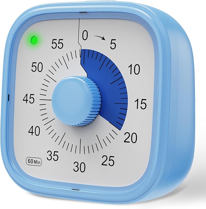 Visual Timer, Pomodoro Timers for Kids Adults, 60-Minute Countdown Desk Timer for Productivity, Silent ADHD Timer for Kids Toddlers, Kitchen for Cooking (Blue)