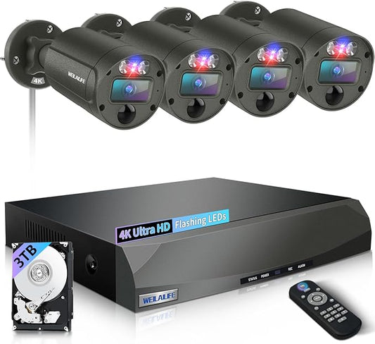 【130° Wide Angle】 Outdoor Wired Security Camera System, Wired Cameras for Home Security, Home POE Video Surveillance Systems, Surveillance DVR Kits