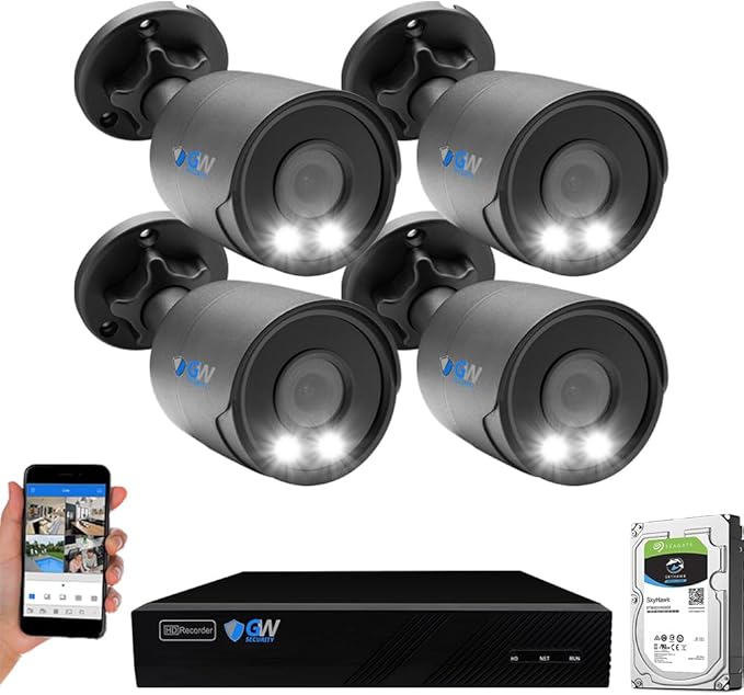GW Security Smart AI 8 Channel 12MP NVR Ultra-HD 4K PoE Security Camera System with 4 x 8MP 2160P Face Recognition/Human/Vehicle Detection Outdoor Indoor Surveillance IP Camera, Built-in Microphne