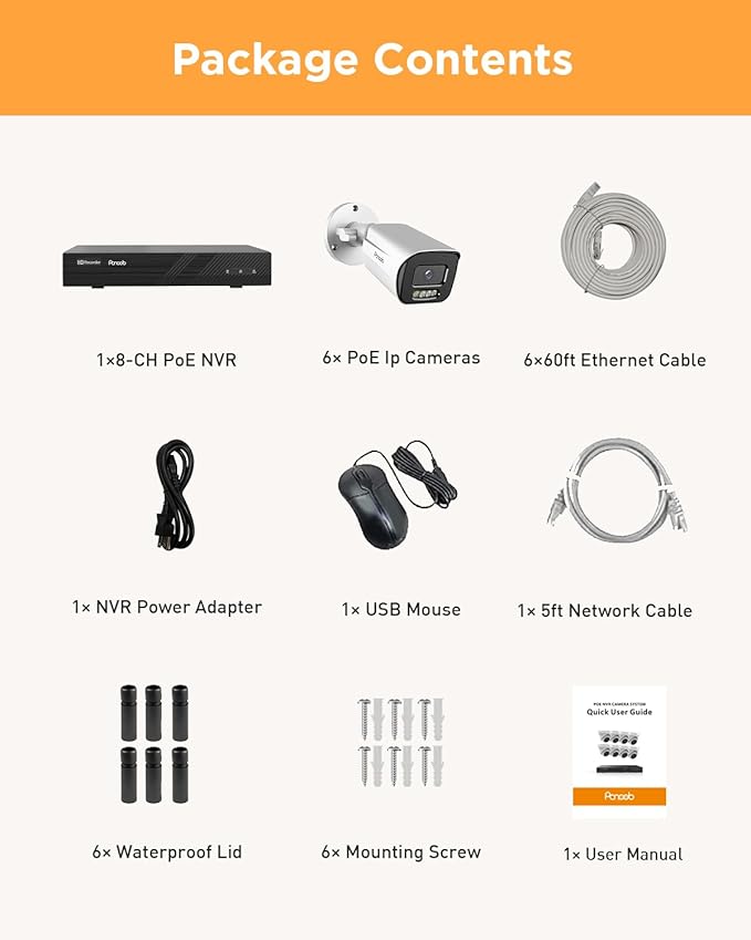 NVR Security Camera System 5MP, 6X 5MP Wired Security IP Bullet PoE Camera with Human Detection, 2 Way Audio, Smart Dual Light Full Color Night Vision, 4K 8CH NVR 2TB HDD, PB65A0608-5MD