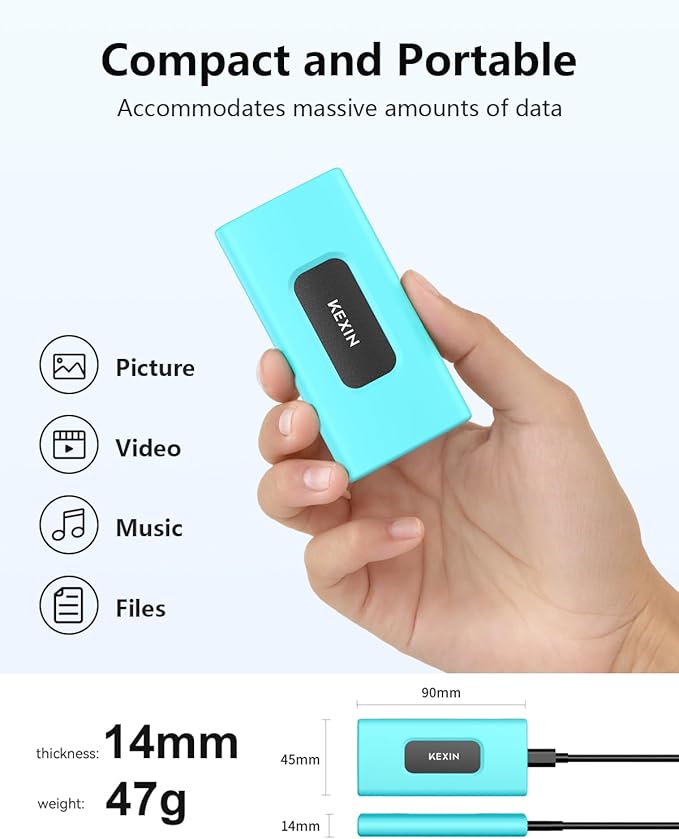 KEXIN 512GB External SSD Hard Drive USB 3.1 Type-c Portable Solid State Drive 512G, up to 1050MB/s for PC Mac Android Game Console and More