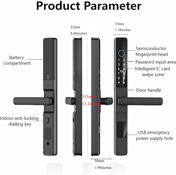 HIFAM Fingerprint Door Lock, TUYA APP Control Smart Lock Electronic Door Lock with Code Passcode Biometric Door Handle, IC Card Key Unlock