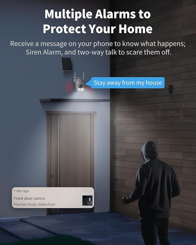 Aume 4MP Security Cameras Wireless Outdoor, 2-cam-kit, No Monthly Fee, Solar Powered Home Surveillance System, 360° Panoramic View, 2K Color Night Vision, Real-time Alerts, Support 5G&2.4G WiFi Router