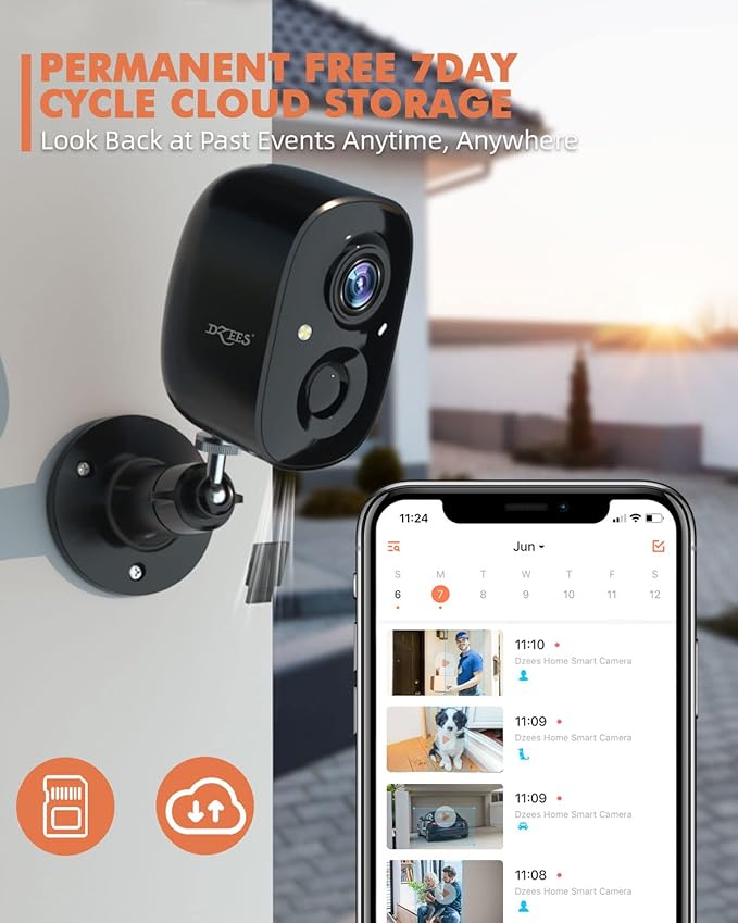 Dzees 2K Security Cameras Wireless Outdoor, Indoor-Outside WiFi Battery Powered Camera for Home Security,Color Night Vision,2-Way Talk,AI Motion Detection,Spotlight Siren Alarm,SD/Cloud Storage,2 Pack