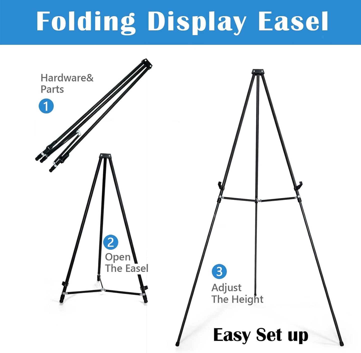 Falling in Art 66" Aluminum Display Easel Stand, Presentation Stand with Adjustable Height for Signs, Posters, and Whiteboards, Black 6 Pack