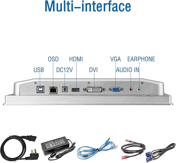GreenTouch 10.4 Inch Industrial Embedded Touchscreen Monitor, PCAP Multi-Touch Screen Industrial Front IP65 Monitor - HDMI+VGA+DVI - 800 x 600 Resolution